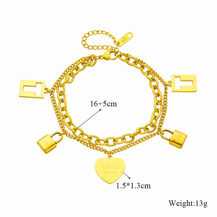 Wholesale Retro Heart Shape Titanium Steel Irregular Plating 18K Gold Plated Bracelets