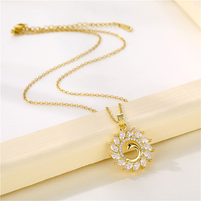 Wholesale Korean Style Sector Star Flower Stainless Steel  Stainless Steel 18K Gold Plated Gold Plated Zircon Pendant Necklace