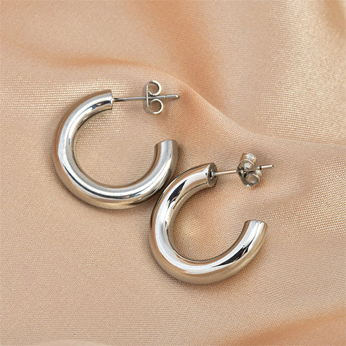 1 paire de boucles d'oreilles créoles en acier inoxydable plaqué or 18 carats, Style rétro Simple, forme C, placage torsadé