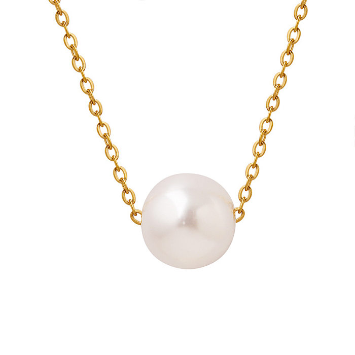 Collar con colgante de acero inoxidable con perlas de imitación de color sólido a la moda, 1 pieza
