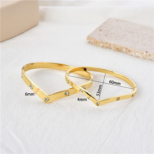 Retro Solid Color Stainless Steel Inlay Zircon Bangle