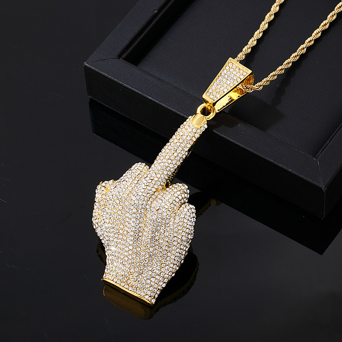 Hip-Hop Vintage Style Rock Gesture Stainless Steel  Alloy Plating Inlay Zircon Gold Plated Silver Plated Pendant Necklace