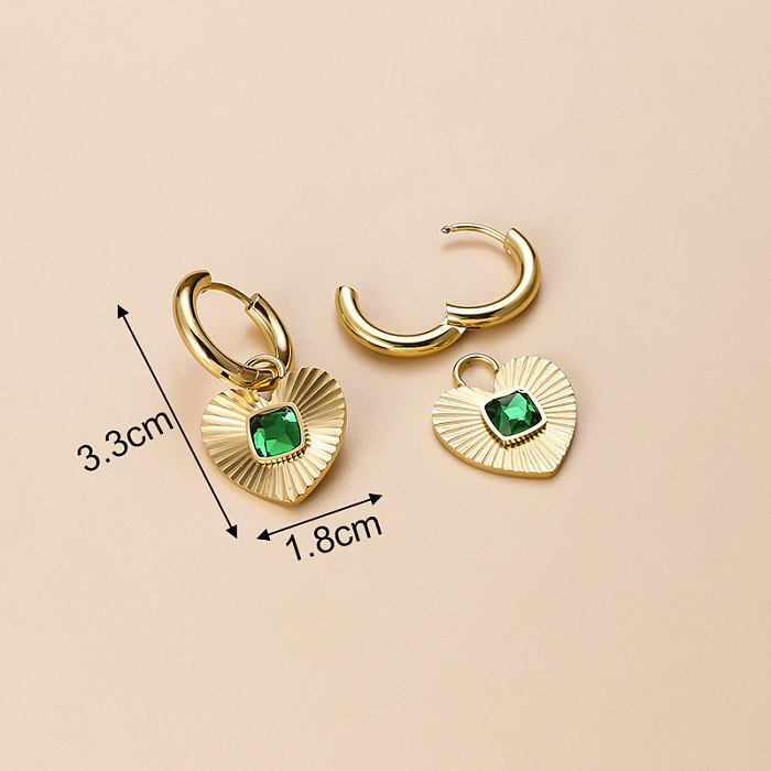 Vintage Style Sector Heart Shape Stainless Steel  Gold Plated Zircon Dangling Earrings 1 Pair
