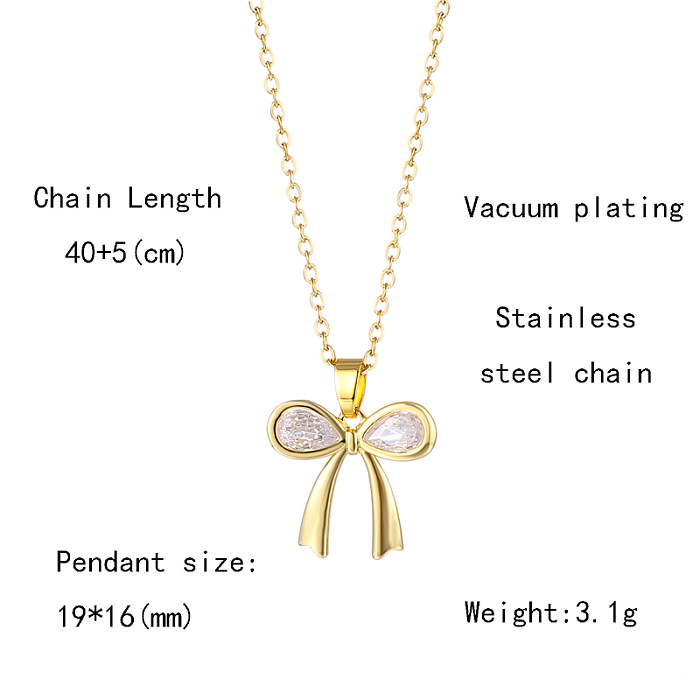 1 Piece Fashion Bow Knot Stainless Steel  Stainless Steel Plating Inlay Zircon Pendant Necklace