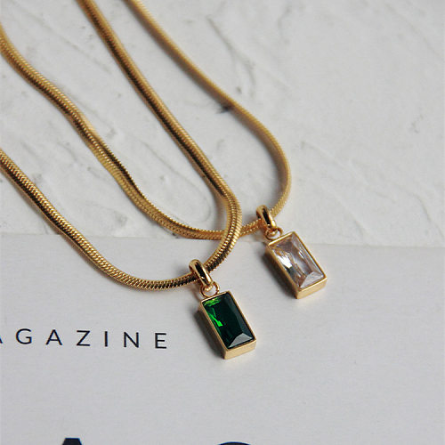 Retro Square Stainless Steel Gold Plated Rhinestones Pendant Necklace