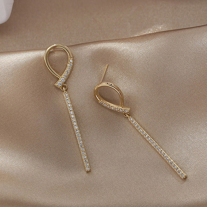 1 paire de boucles d'oreilles pendantes en acier inoxydable, Style classique, couleur unie, incrustation de Zircon