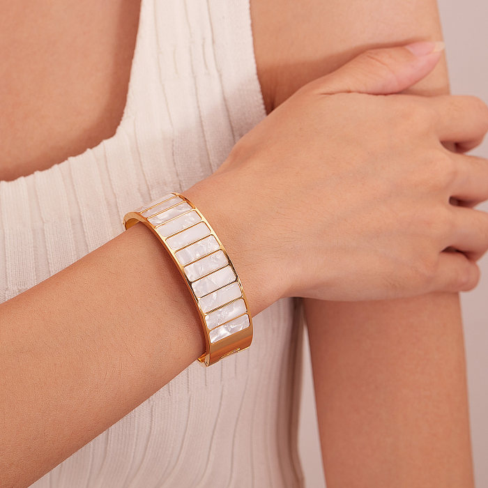 Wholesale Vintage Style Stripe Stainless Steel Inlay Shell Cuff Bracelets