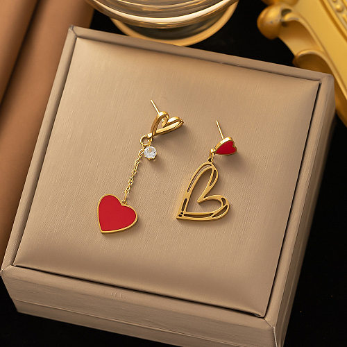 زوج واحد من الأقراط المتدلية المطلية بالذهب عيار 1 قيراط والمطلية على شكل قلب بتصميم بسيط