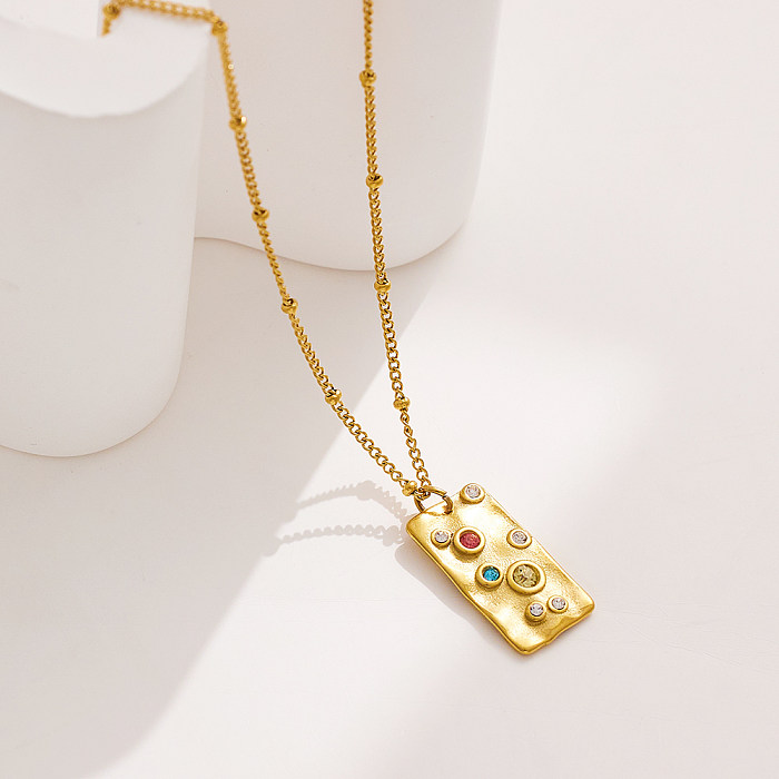Barock-Stil Neuheit Rechteck Edelstahl Edelstahl vergoldet Zirkon Halskette in großen Mengen