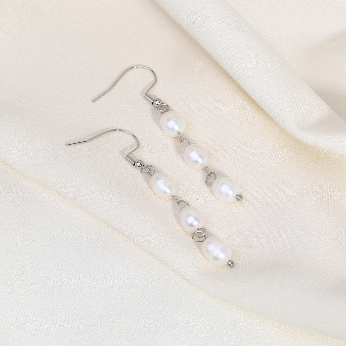 1 Pair Lady Romantic Water Droplets Beaded Plating Stainless Steel  Freshwater Pearl 18K Gold Plated Drop Earrings Ear Hook