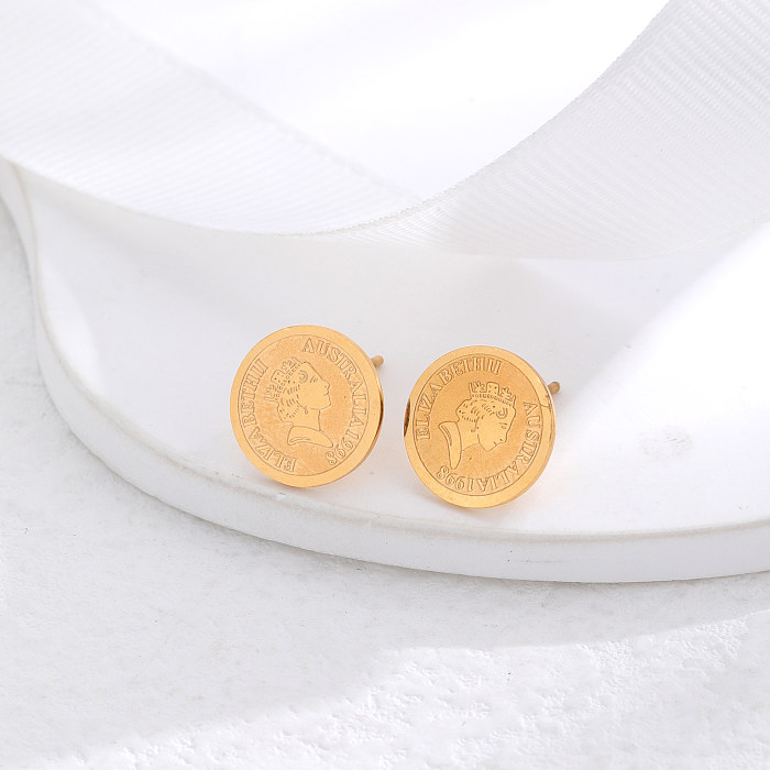 1 Pair Classic Style Portrait Stainless Steel Plating 24K Gold Plated Earrings