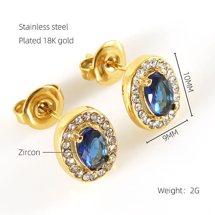 1 Pair Glam Sun Water Droplets Heart Shape Stainless Steel  Inlay Rhinestones Zircon 18K Gold Plated Ear Studs