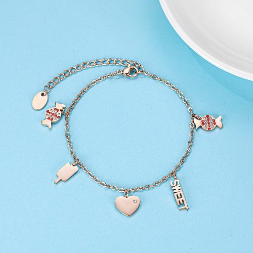 Sweet Candy Stainless Steel Polishing Plating Inlay Zircon Rose Gold Plated Bracelets