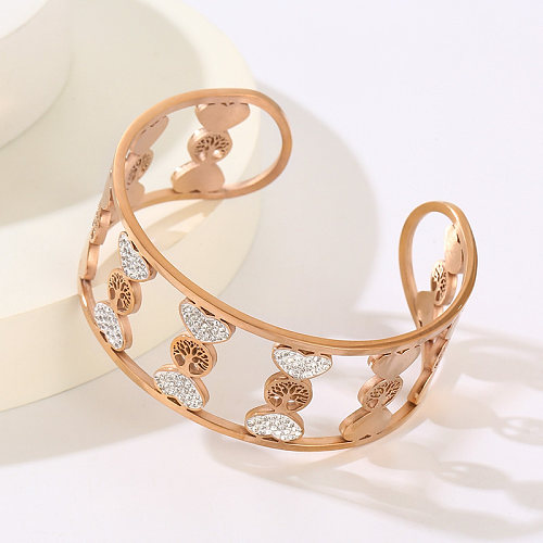 Simple Style Heart Shape Stainless Steel Plating Hollow Out Inlay Zircon 18K Gold Plated Bangle