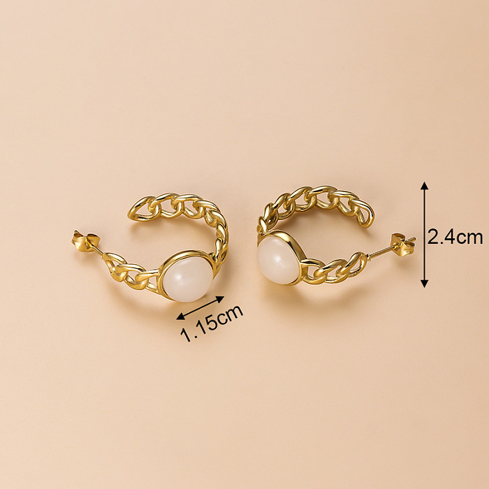 Boucles d'oreilles géométriques de Style Vintage, placage en acier inoxydable, pierre naturelle, perle, Zircon, 1 paire