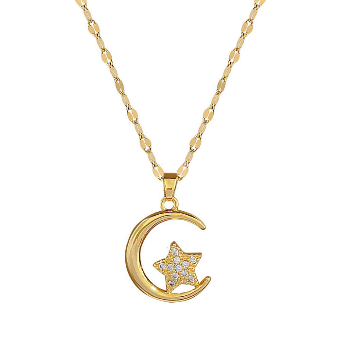 Simple Style Star Stainless Steel  Copper Inlay Artificial Diamond Pendant Necklace