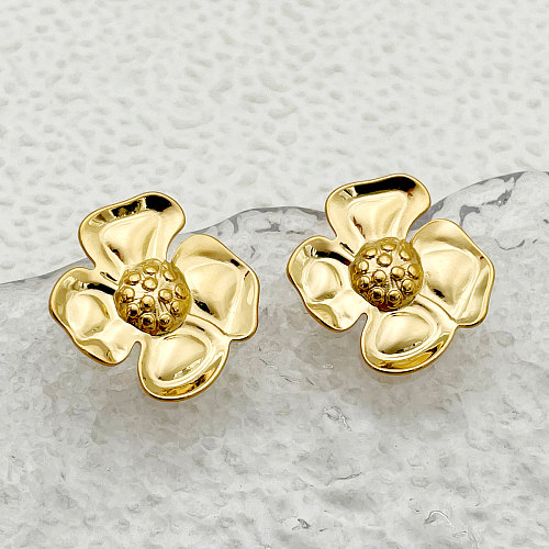 1 par de brincos de orelha banhados a ouro de aço inoxidável com revestimento de flor de estilo simples