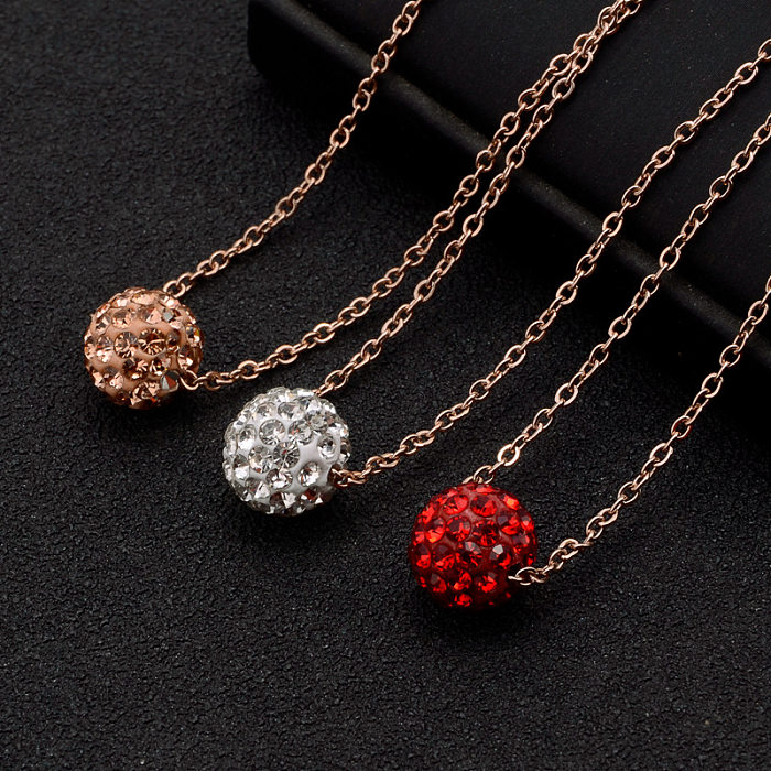 Collar con colgante de diamantes de imitación con incrustaciones de acero inoxidable y bola de estilo simple