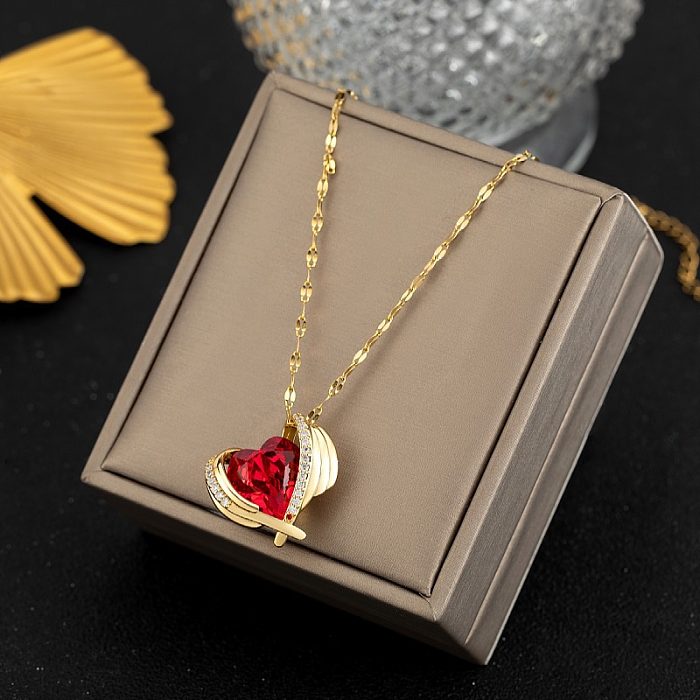 Sweet Heart Shape Stainless Steel Plating Inlay Zircon Pendant Necklace