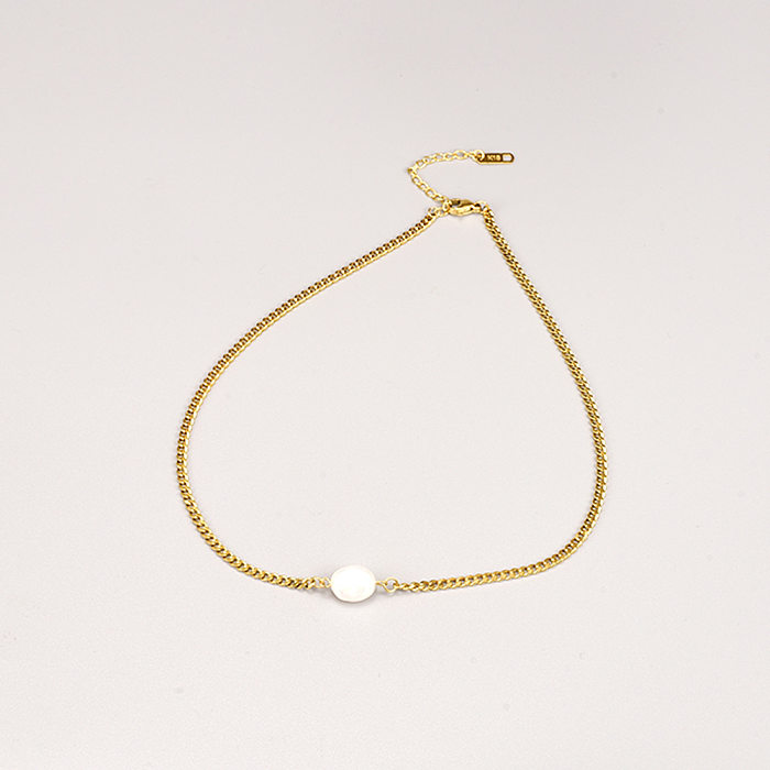 Venta al por mayor simple de la cadena de clavícula del collar del oro 18k del acero inoxidable de la perla