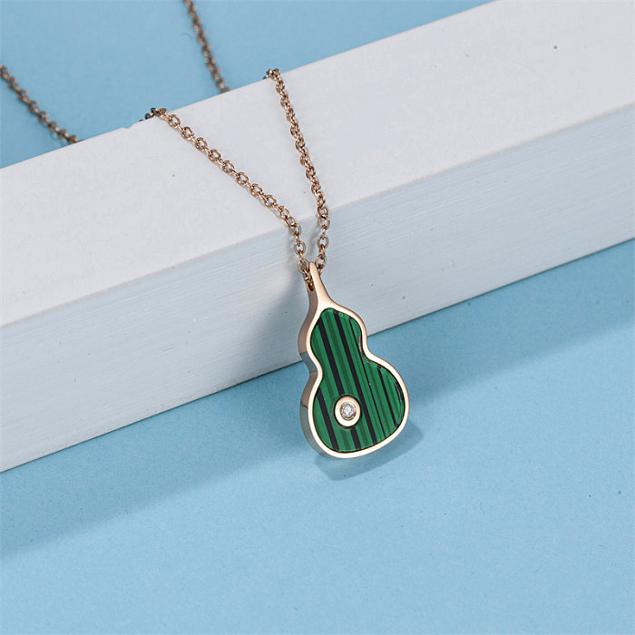 Casual Simple Style Gourd Stainless Steel  Arylic Polishing Plating Inlay Artificial Gemstones Rose Gold Plated Pendant Necklace