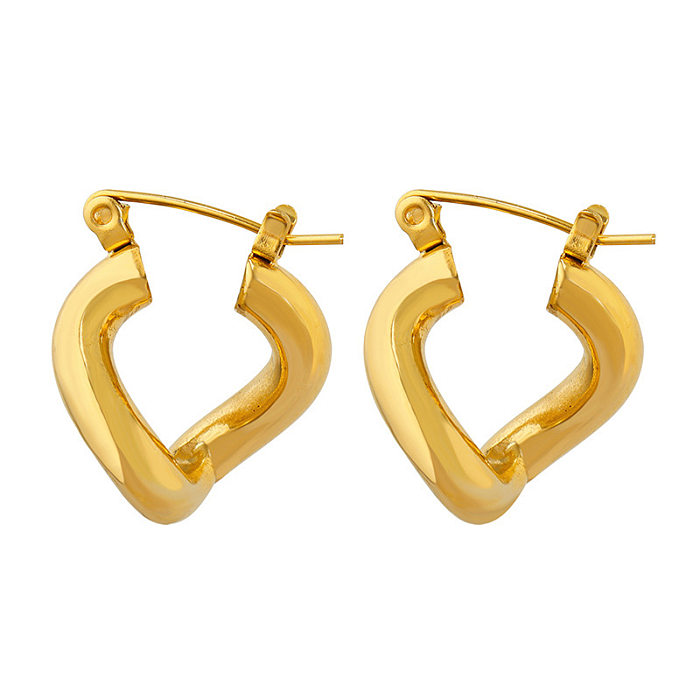 1 paire de boucles d'oreilles élégantes en acier inoxydable plaqué or, couleur unie