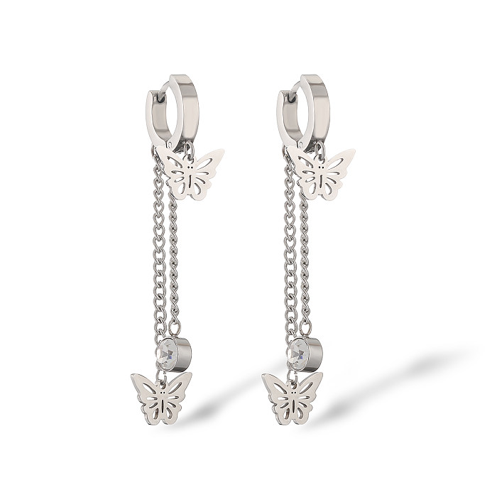 Boucles d'oreilles pendantes en acier inoxydable et Zircon plaqué or 1 carats, 18 paire, Style Simple, placage papillon, incrustation ajourée