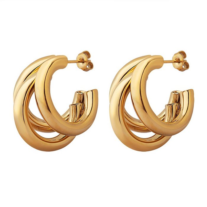 Modische geometrische Edelstahl-Creolen, vergoldete Edelstahl-Ohrringe, 1 Paar