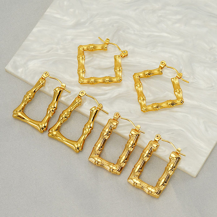 1 Pair Elegant Square Polishing Plating Stainless Steel  18K Gold Plated Earrings