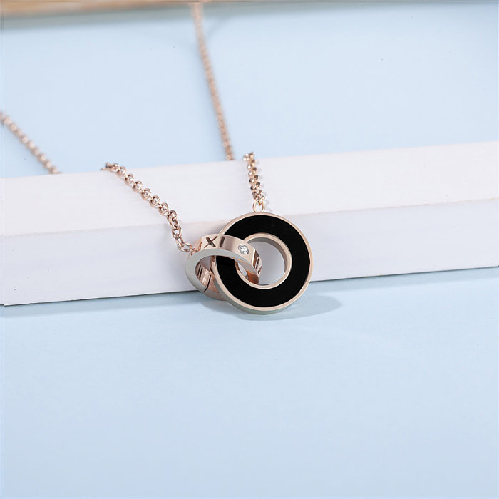 Casual Simple Style Classic Style Geometric Stainless Steel  Stainless Steel Polishing Plating Inlay Diamond Rose Gold Plated Pendant Necklace