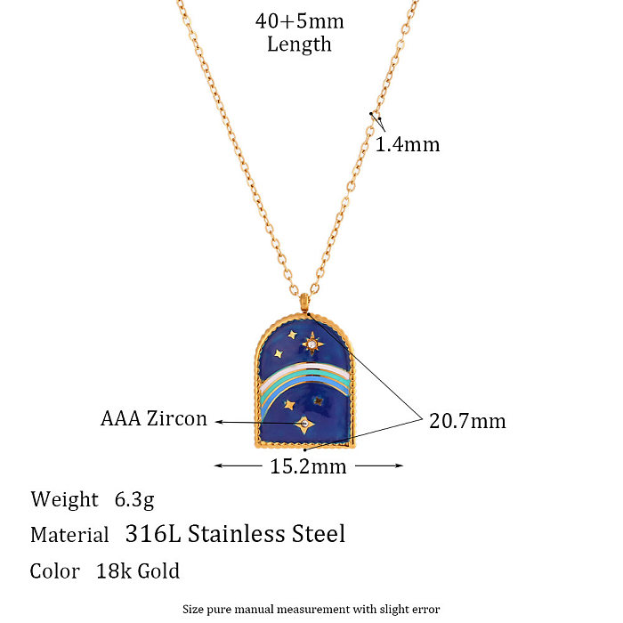 Vintage Style Commute Sun Star Stainless Steel  Enamel Plating 18K Gold Plated Pendant Necklace