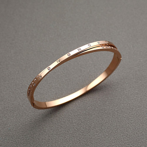 Retro Simple Style Letter Number Stainless Steel Epoxy Inlay Zircon Rose Gold Plated Gold Plated Silver Plated Bangle