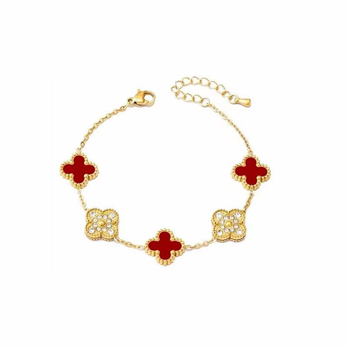Simple Style Flower Stainless Steel Gold Plated Rhinestones Bracelets In Bulk