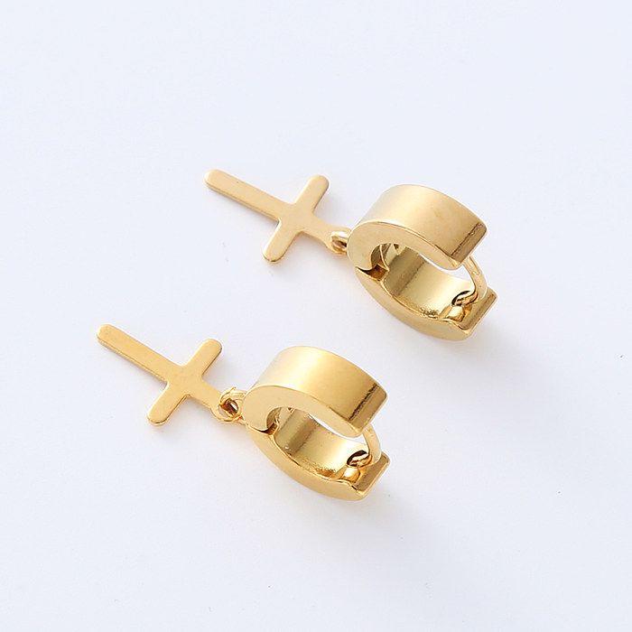 12 Pairs Hip-Hop Cross Stainless Steel  Three-dimensional Drop Earrings