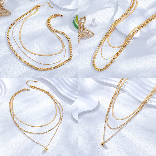 Simple Style Classic Style Solid Color Stainless Steel Layered Plating 24K Gold Plated Layered Necklaces