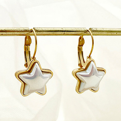 1 paire de boucles d'oreilles élégantes et mignonnes en acier inoxydable plaqué or, étoile douce