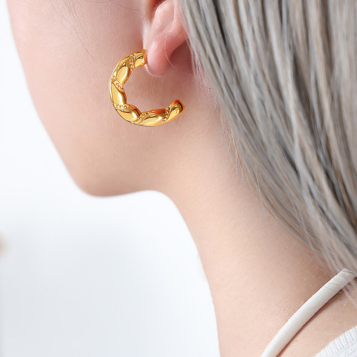 1 par de brincos de orelha banhados a ouro 18K, estilo moderno, estilo simples, aço inoxidável
