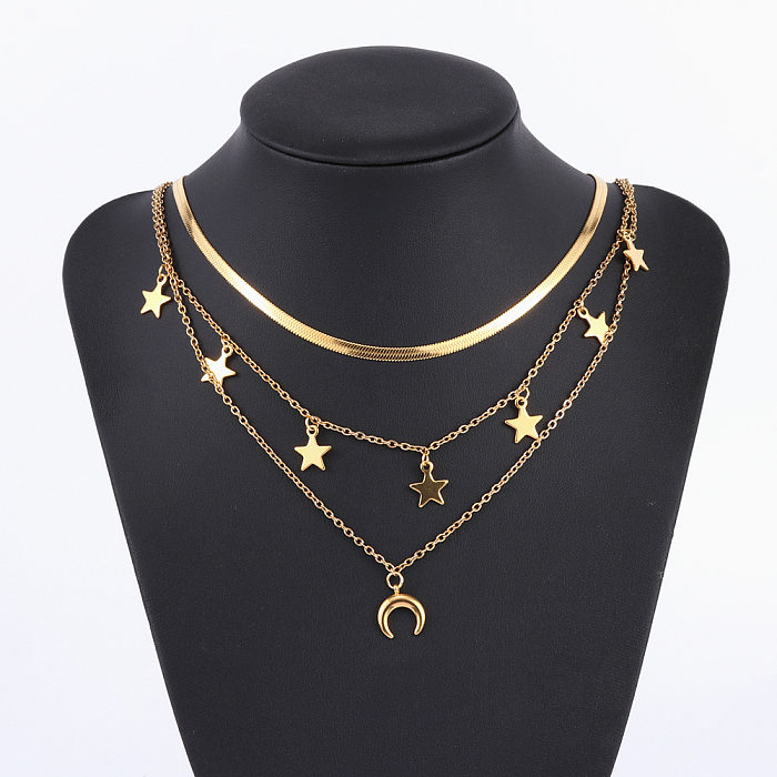 Fashion Star Moon Mehrschichtige Halsketten mit Edelstahlbeschichtung, 1 Stück