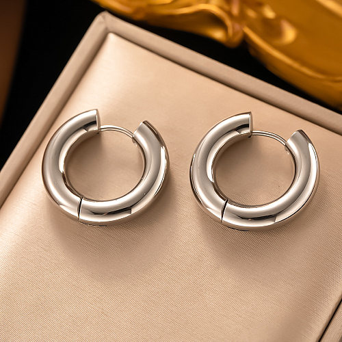 1 Pair Simple Style Round Plating Stainless Steel Earrings