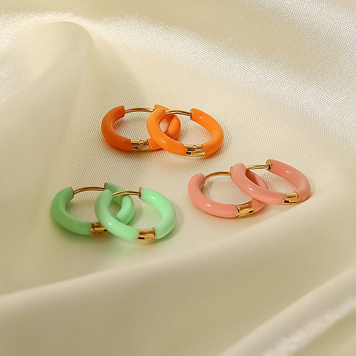 Fashion Solid Color Stainless Steel  Earrings Enamel Gold Plated Stainless Steel  Earrings