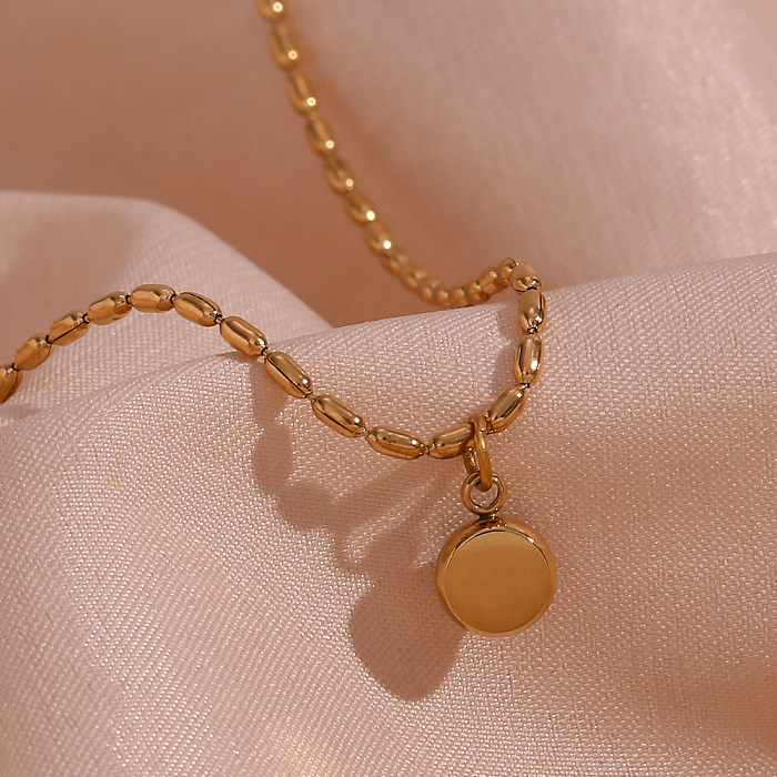 Einfache Halskette mit Anhänger im klassischen klassischen Stil, einfarbig, Edelstahlbeschichtung, Naturstein, 18 Karat vergoldet