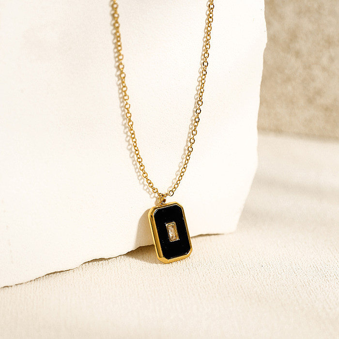 IG Style Simple Style Square Stainless Steel  Stainless Steel Plating Inlay Acrylic 18K Gold Plated Pendant Necklace