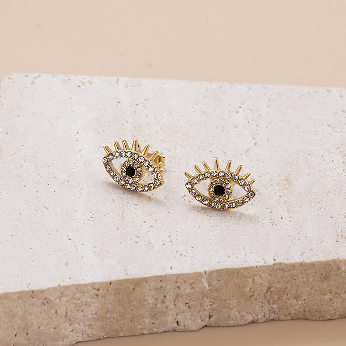 1 Pair Retro Classic Style Palm Eye Snake Stainless Steel  Plating Inlay Zircon 18K Gold Plated Ear Studs