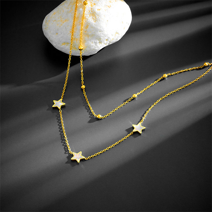 Fashion Star Stainless Steel Plating Inlay Shell Layered Necklaces 1 Piece