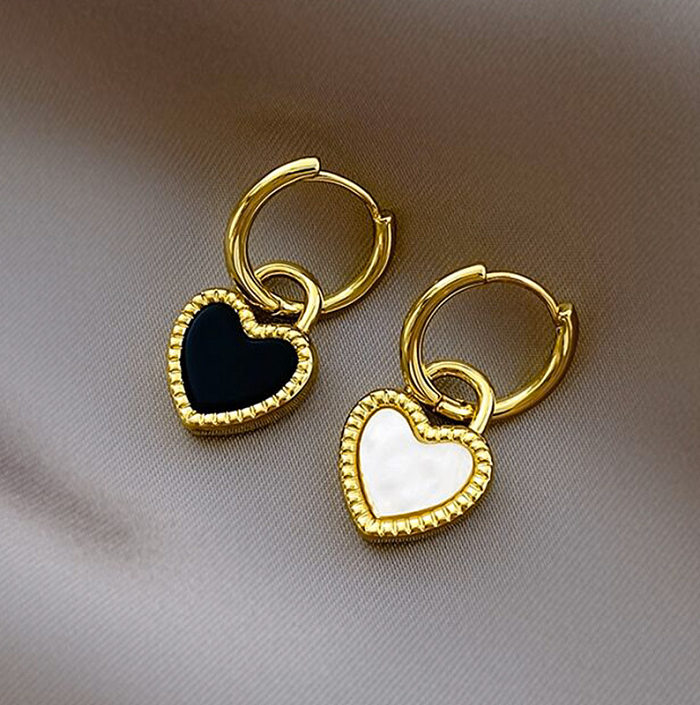 Boucles d'oreilles pendantes en forme de cœur en acier inoxydable, style simple, patchwork