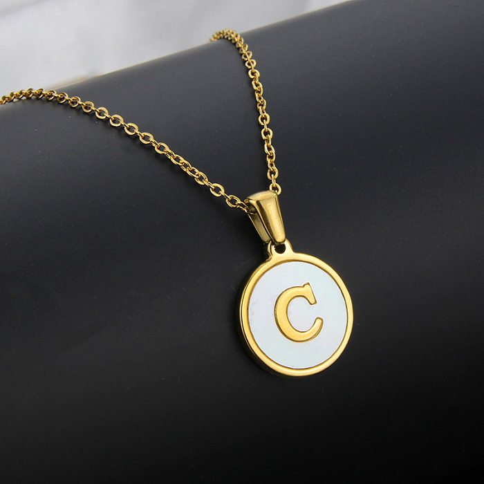 Collier avec pendentif en acier inoxydable, coquille ronde, 26 lettres, à la mode, offre spéciale