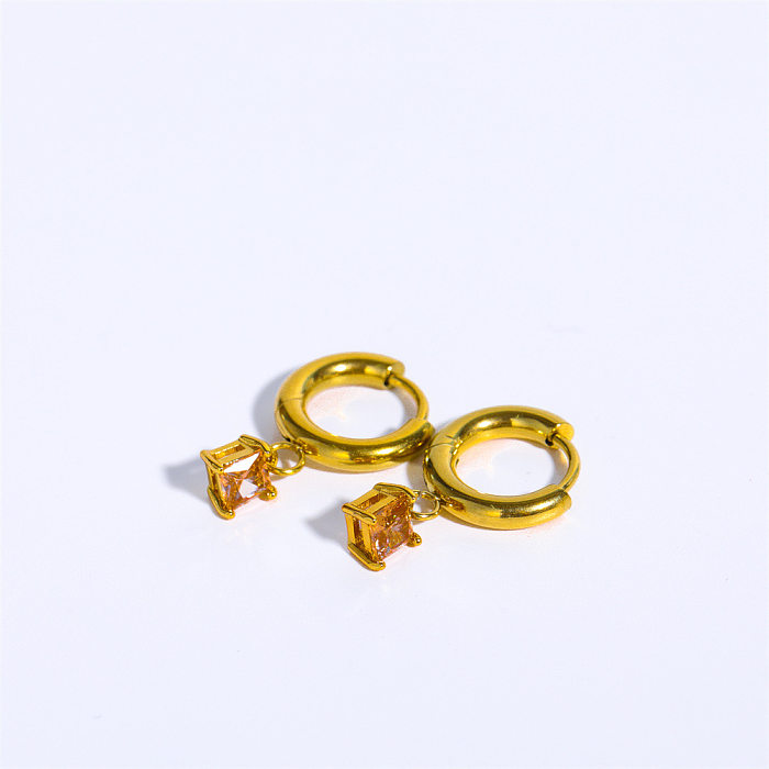 1 Pair Simple Style Streetwear Round Plating Inlay Stainless Steel  Zircon 18K Gold Plated Drop Earrings