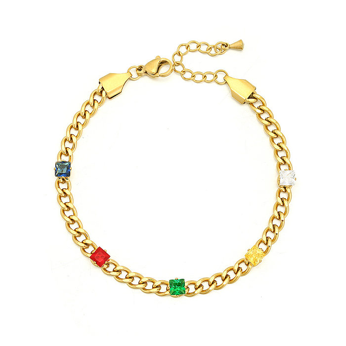 Bracelets plaqués or 18 carats, Style Vintage décontracté, rond, carré, placage en acier titane, Turquoise Zircon