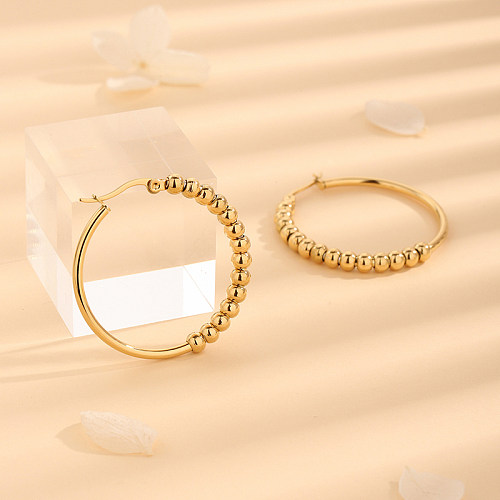 1 Pair Simple Style Round Beaded Polishing Stainless Steel 18K Gold Plated Hoop Earrings