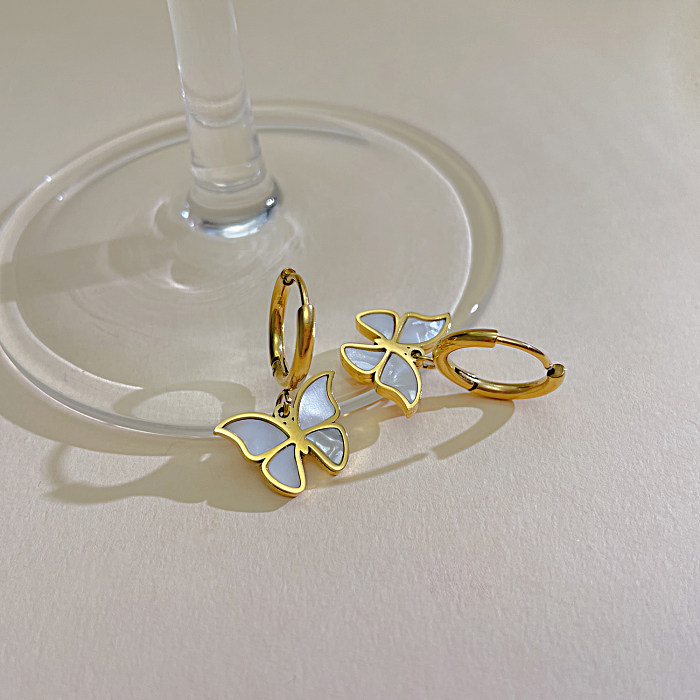 1 Paar einfache Schmetterlings-Inlay-Ohrringe aus Edelstahl mit Zirkon
